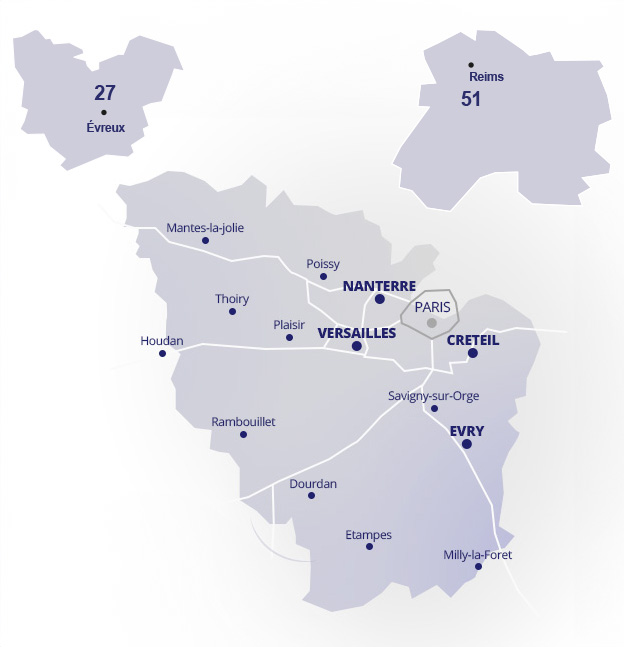 Carte des zones d’intervention BIP PRO Solutions : Eure, Marne et région parisienne
